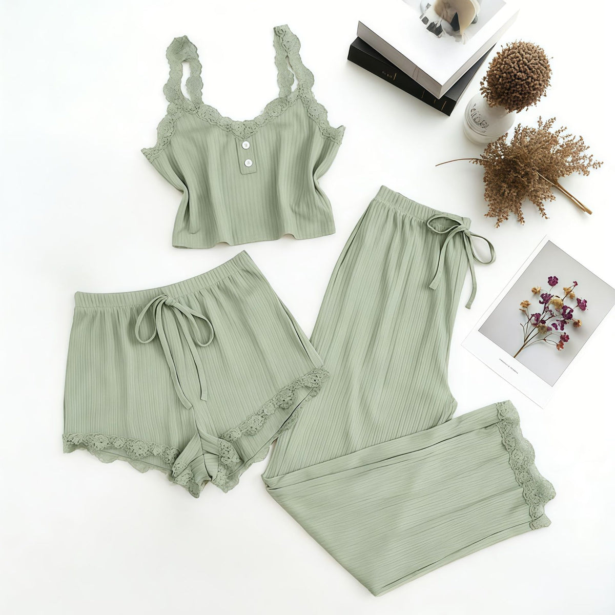 Womens Ribbed Camisole Shorts