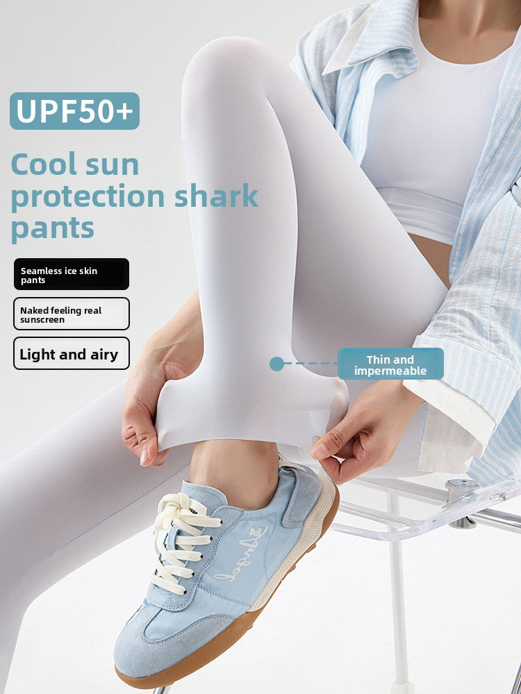 Womens High-Waisted Ice Silk Cropped Leggings