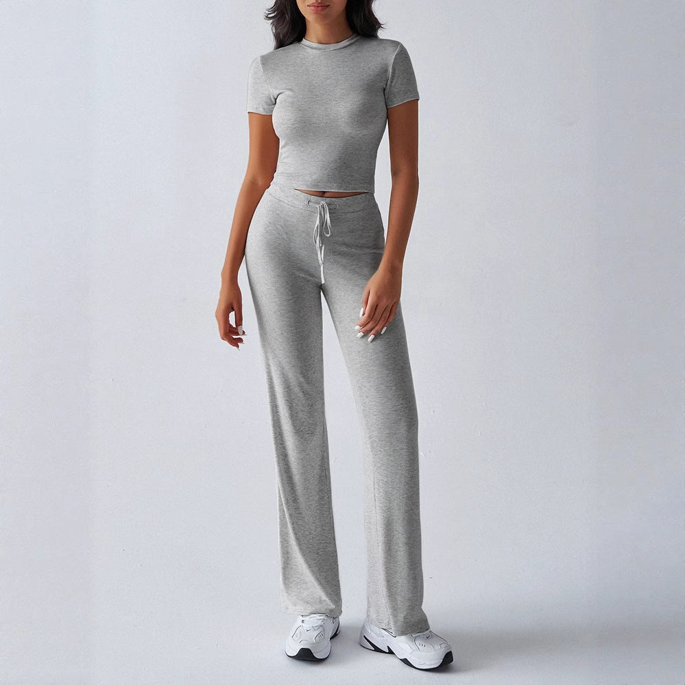 Womens Casual Short Sleeve Round Neck Pantsuit