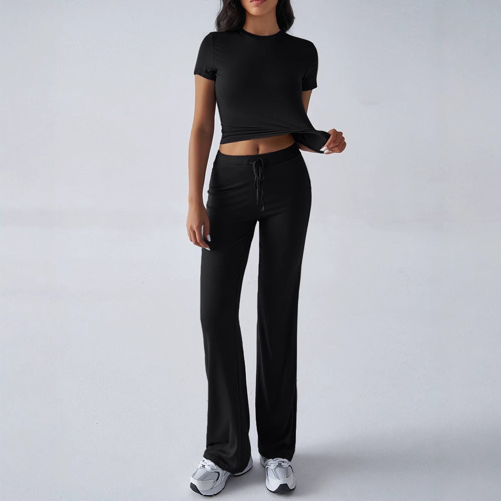 Womens Casual Short Sleeve Round Neck Pantsuit