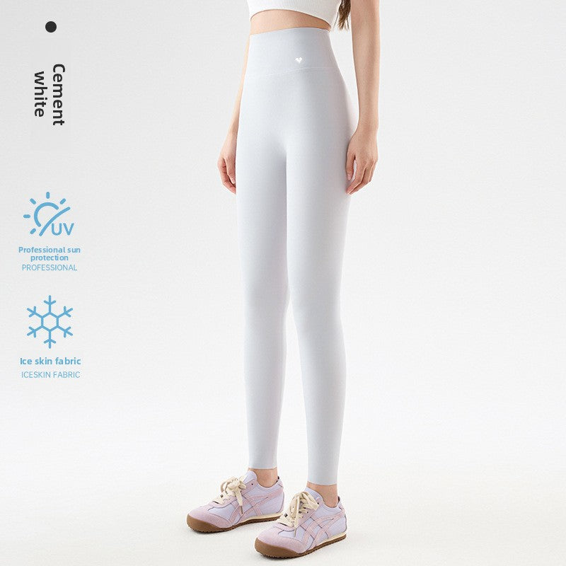 Womens High-Waisted Ice Silk Cropped Leggings