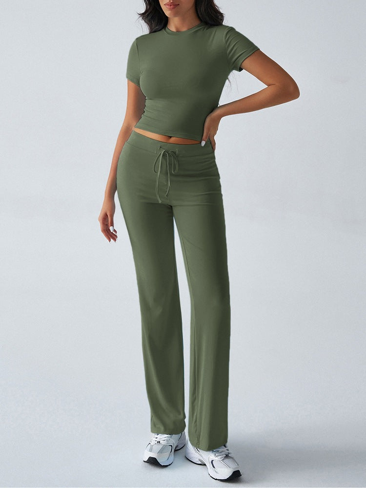 Womens Casual Short Sleeve Round Neck Pantsuit