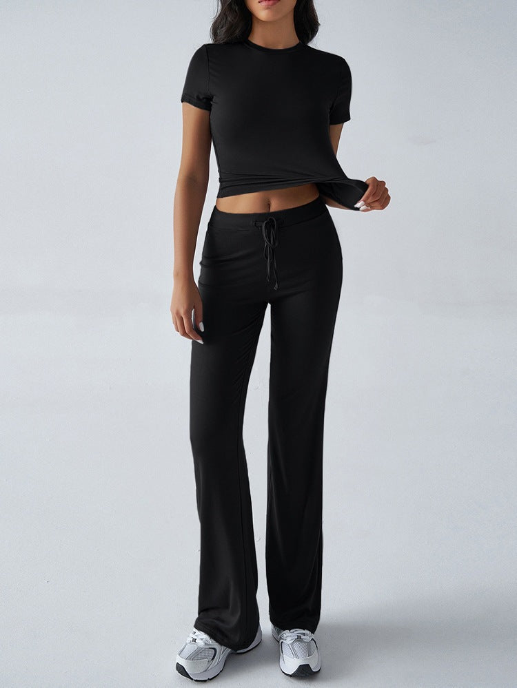 Womens Casual Short Sleeve Round Neck Pantsuit