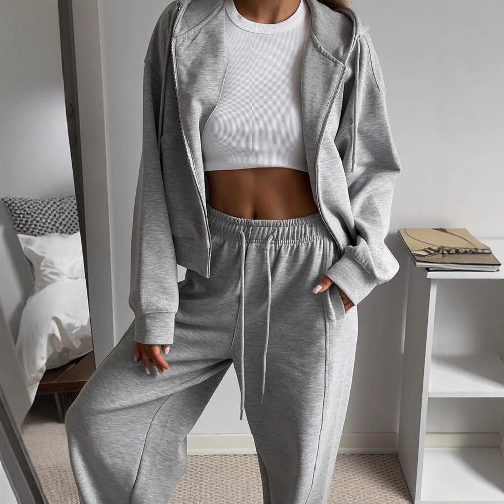 Women's Zippered Hooded Cardigan and Pants