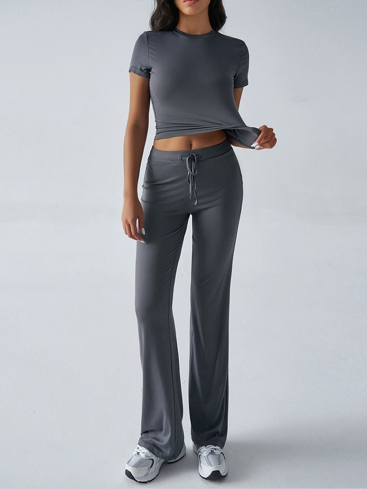 Womens Casual Short Sleeve Round Neck Pantsuit