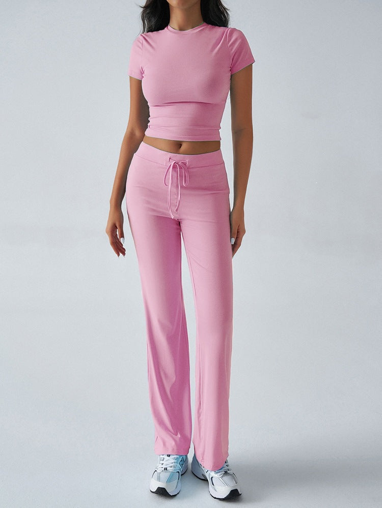 Womens Casual Short Sleeve Round Neck Pantsuit