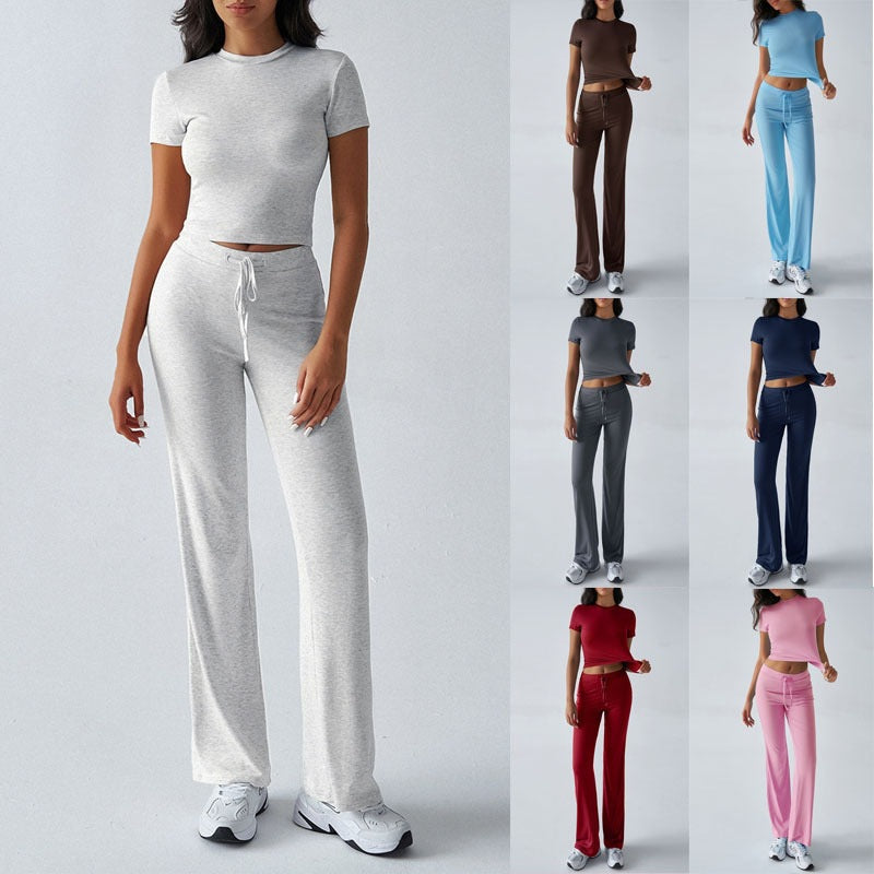 Womens Casual Short Sleeve Round Neck Pantsuit