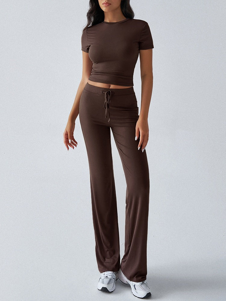 Womens Casual Short Sleeve Round Neck Pantsuit