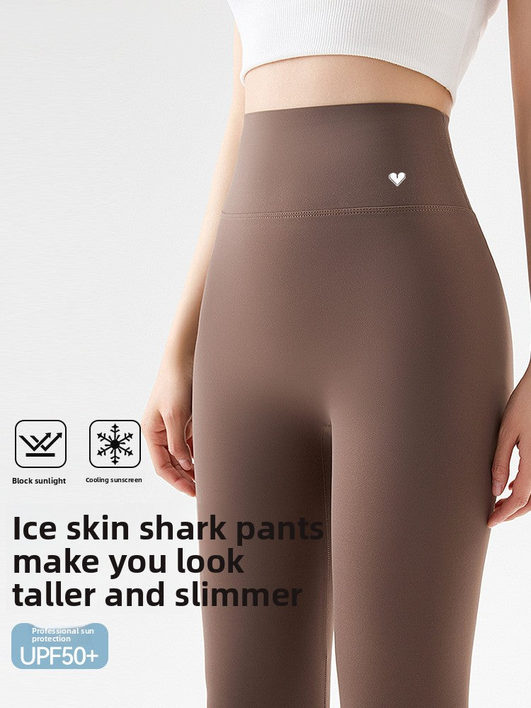 Womens High-Waisted Ice Silk Cropped Leggings