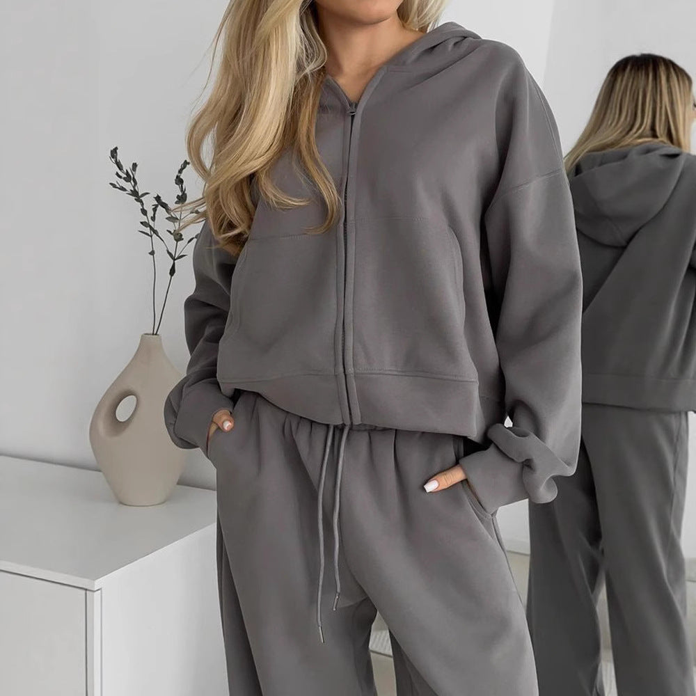 Women's Zippered Hooded Cardigan and Pants
