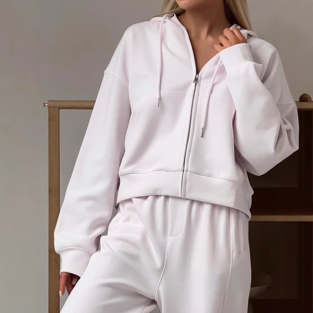 Women's Zippered Hooded Cardigan and Pants