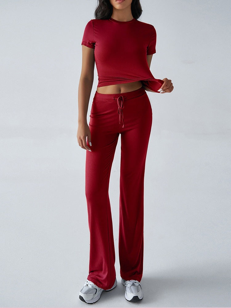 Womens Casual Short Sleeve Round Neck Pantsuit