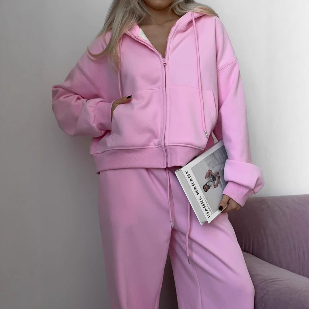 Women's Zippered Hooded Cardigan and Pants