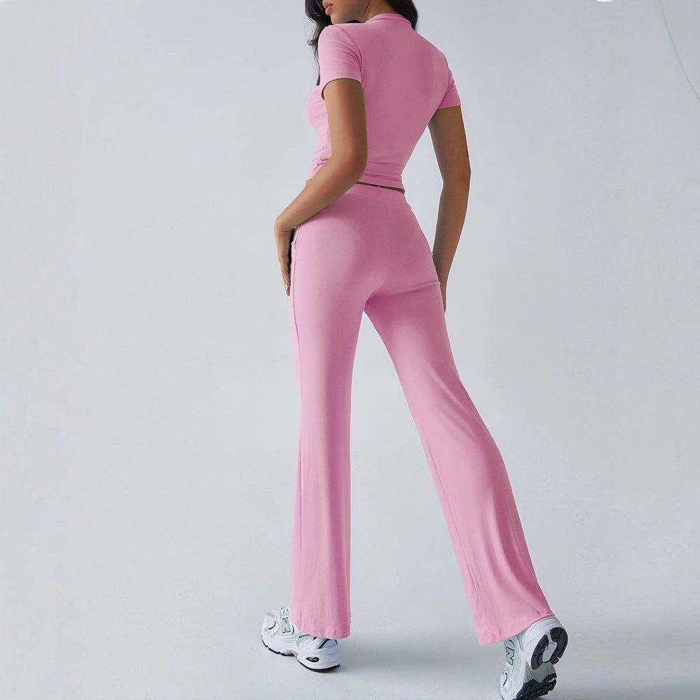 Womens Casual Short Sleeve Round Neck Pantsuit