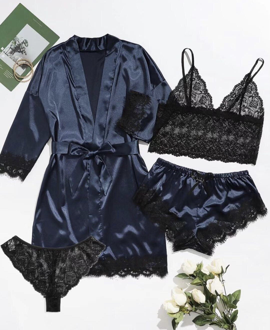 Womens Satin Pajama Set with Adjustable Straps