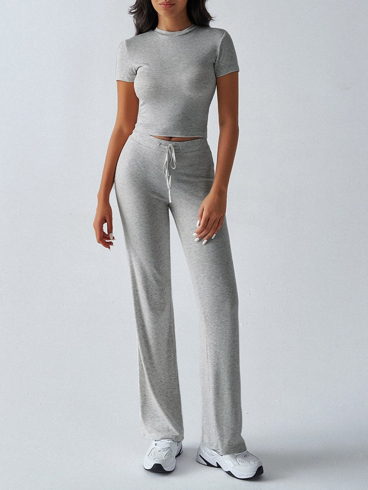 Womens Casual Short Sleeve Round Neck Pantsuit